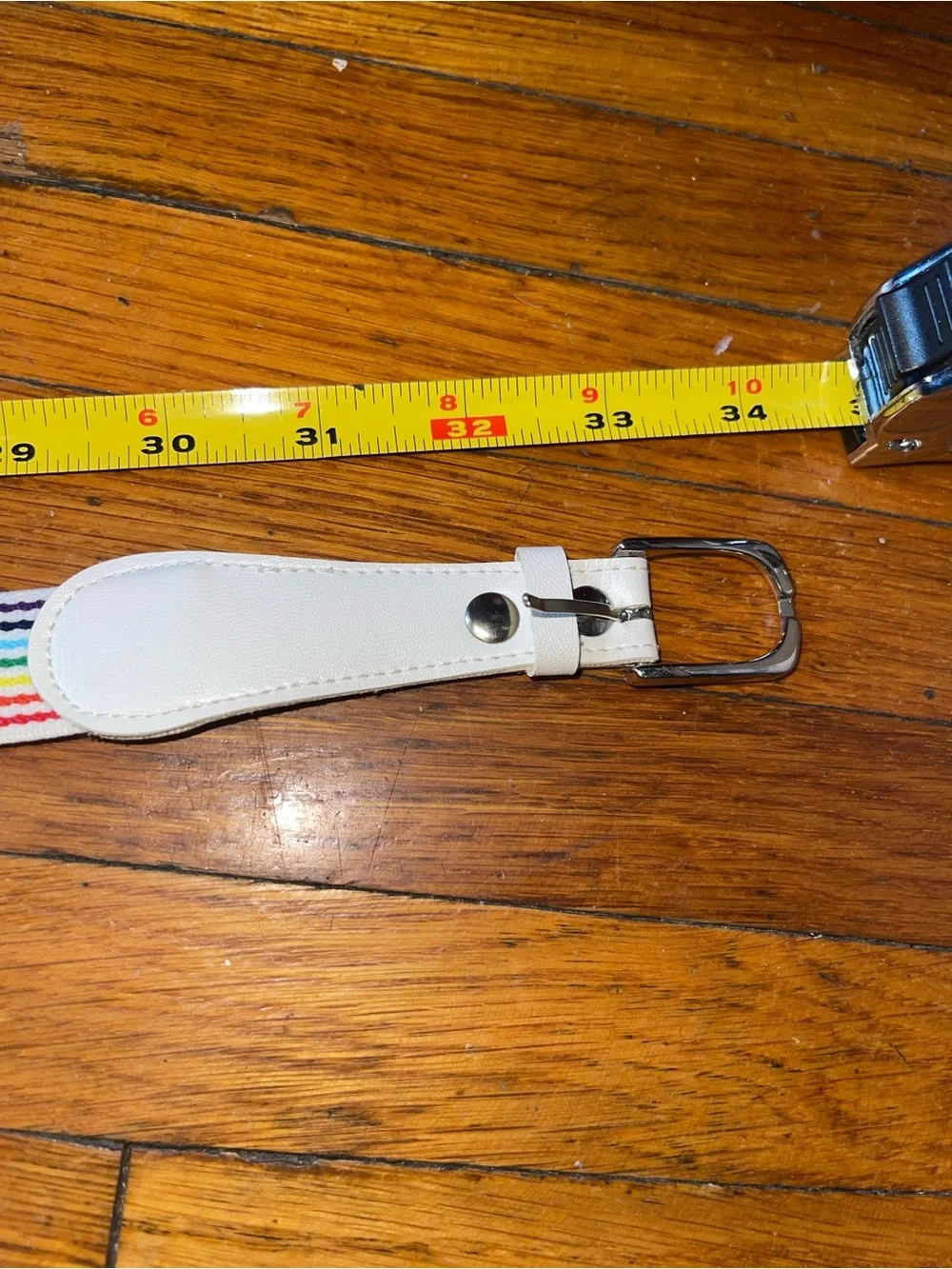 Unisex Vintaged Rainbow Stripe Elastic Belt with White Faux Leather